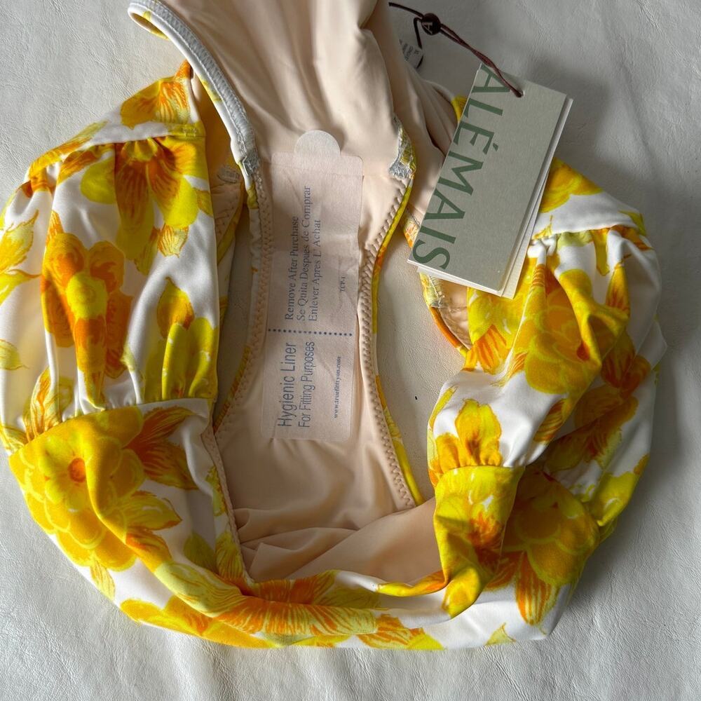 Alemais Sonny Ruched High Waist Bikini Briefs in Lemon Size XL - Picture 6 of 6
